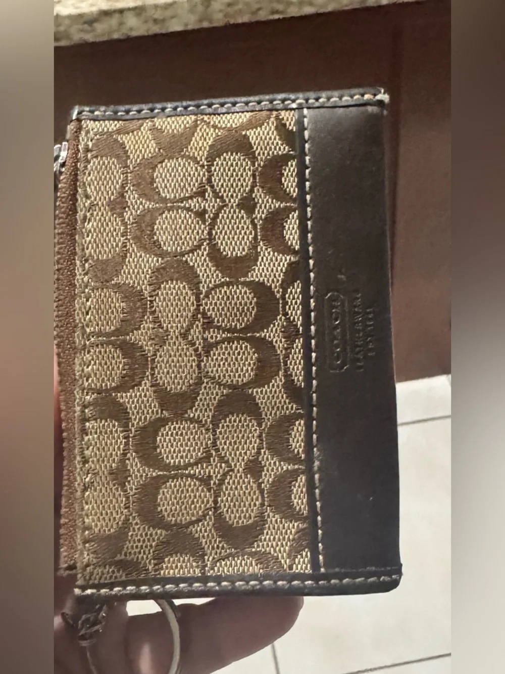 Coach Tan and Dark Brown Signature Canvas Card Case